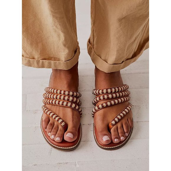 Free People Shoes - FREE PEOPLE Beatrice Beaded Flat Sandals / Bronzer/Natural Combo